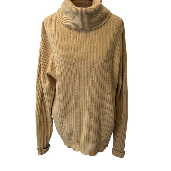 Vintage Scottish Cashmere camel beige turtleneck ribbed knit luxury pullover - Picture 1 of 11